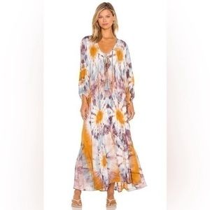 YOUNG FABULOUS & BROKE | Women's L Yellow Tie
Dye Tiered Maxi Dress Dawn